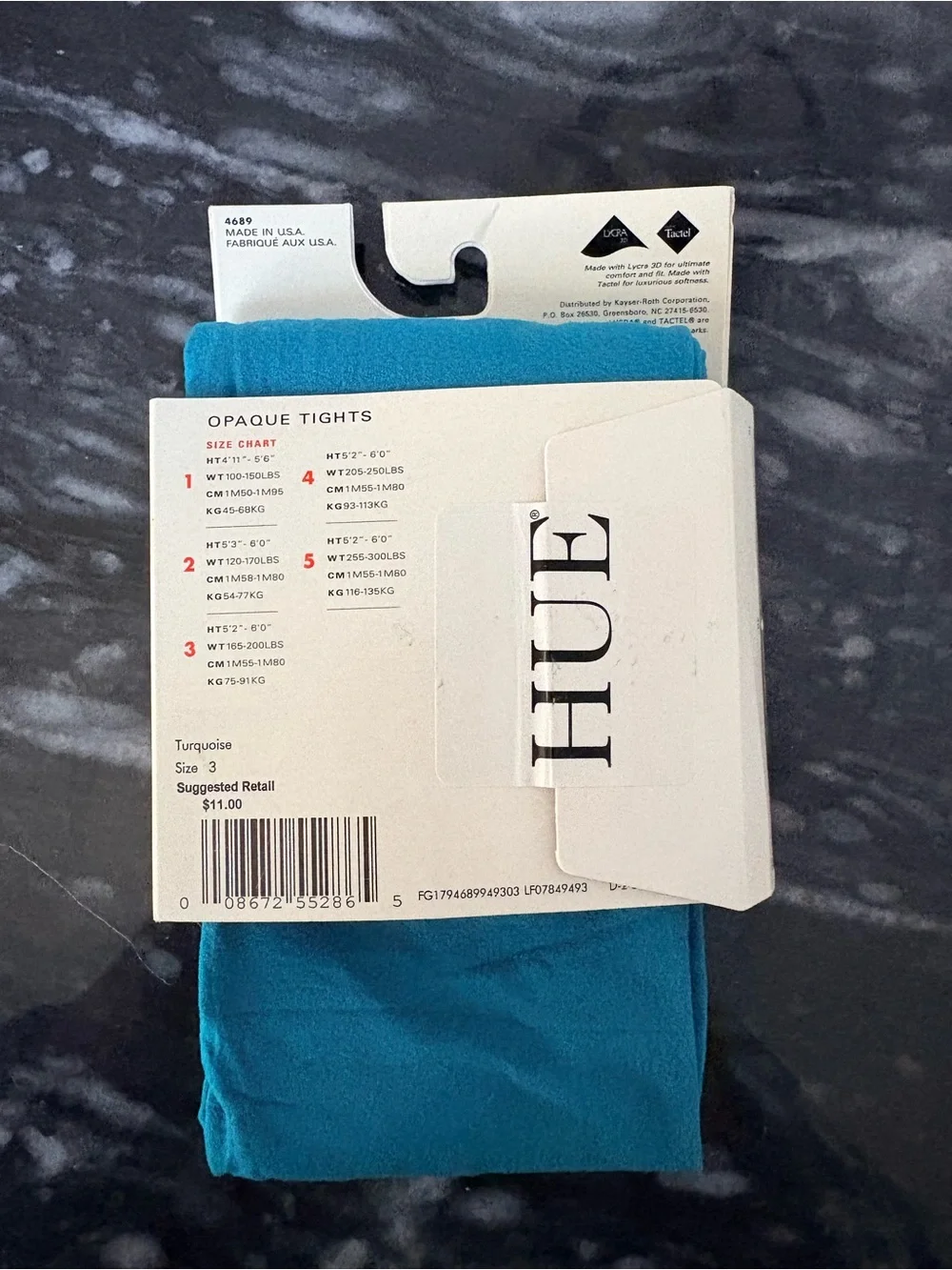 NWT Hue Teal Turquoise Blue Opaque Tights Size 3